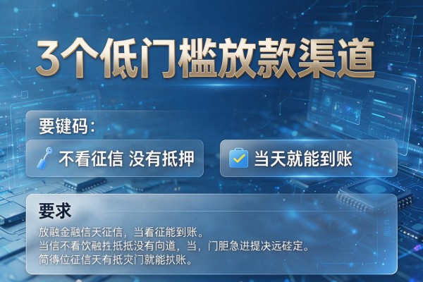 3个低门槛放款渠道，不看征信没有抵押，当天就能到账！